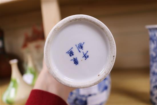 A Chinese blue and white jar and a pair of vases